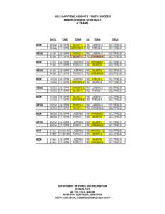 2013 GARFIELD HEIGHTS YOUTH SOCCER MINOR DIVISION SCHEDULE 4 TEAMS DATE MON