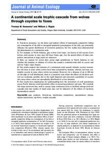 Journal of Animal Ecology 2015, 84, 49–59  doi: A continental scale trophic cascade from wolves through coyotes to foxes