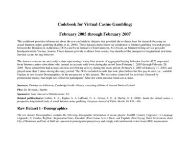 Codebook for Virtual Casino Gambling: