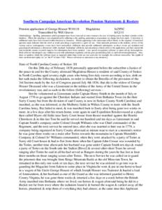 Southern Campaign American Revolution Pension Statements & Rosters Pension application of George Houser W10118 Transcribed by Will Graves Magdalena