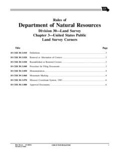 Rules of  Department of Natural Resources Division 30—Land Survey Chapter 3—United States Public Land Survey Corners