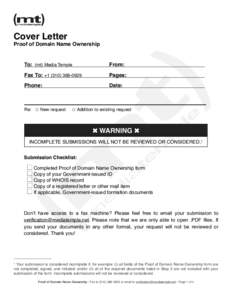 Cover Letter Proof of Domain Name Ownership !  To: !(mt) Media Temple ! !