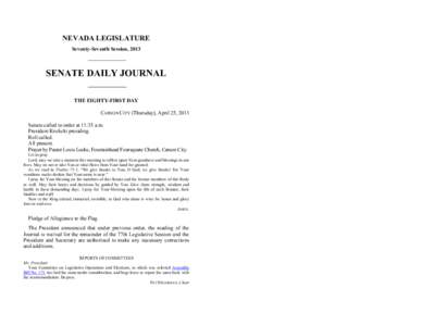 77th[removed]Session Journal - (Thursday), April 25, [removed]SENATE DAILY JOURNAL		THE EIGHTY-FIRST DAY