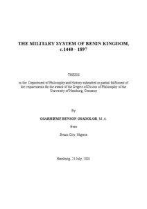 THE MILITARY SYSTEM OF BENIN KINGDOM, c[removed]