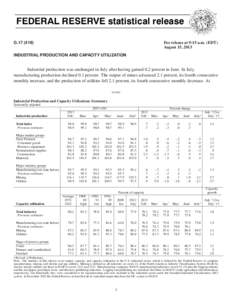 FEDERAL RESERVE statistical release G[removed]For release at 9:15 a.m. (EDT) August 15, 2013