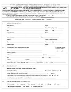 NOI  STATE OF UTAH, DEPARTMENT OF ENVIRONMENTAL QUALITY, DIVISION OF WATER QUALITY 195 North 1950 West, P.O. Box, Salt Lake City, UtahNotice of Intent (NOI) for Storm Water Discharges As