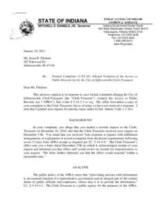 STATE OF INDIANA MITCHELL E. DANIELS, JR., Governor PUBLIC ACCESS COUNSELOR ANDREW J. KOSSACK Indiana Government Center South