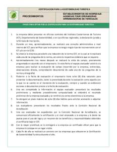 CERTIFICACION PARA LA SOSTENIBILIDAD TURISTICA  PROCEDIMIENTOS ESTABLECIMIENTOS DE HOSPEDAJE AGENCIAS TOUR OPERADORAS