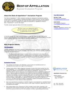 Best-of-Appellation Regional Evaluation Program About the Best-of-Appellation™ Evaluation Program The 