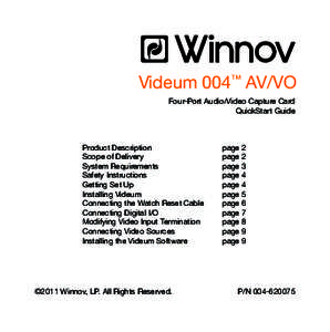 Videum 004™ AV/VO Four-Port Audio/Video Capture Card QuickStart Guide Product Description			 Scope of Delivery