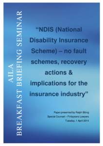 AILA BREAKFAST BRIEFING SEMINAR “NDIS (National Disability Insurance Scheme) – no fault