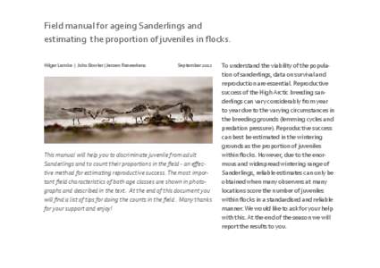 Field manual for ageing Sanderlings and estimating the proportion of juveniles in flocks. Hilger Lemke | John Bowler | Jeroen Reneerkens September 2012