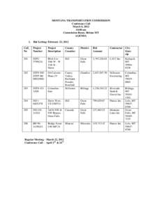 MONTANA TRANSPORTATION COMMISSION Conference Call March 6, [removed]:00 am Commission Room, Helena MT AGENDA