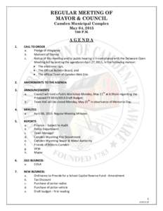 REGULAR MEETING OF MAYOR & COUNCIL Camden Municipal Complex May 04, 2015 7:00 P.M.