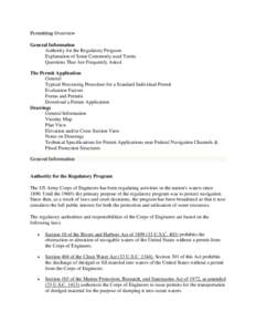 Permitting Overview General Information Authority for the Regulatory Program Explanation of Some Commonly used Terms Questions That Are Frequently Asked The Permit Application