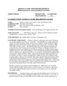 ARIZONA GAME AND FISH DEPARTMENT HERITAGE DATA MANAGEMENT SYSTEM Animal Abstract Element Code: AAABH01080 Data Sensitivity: