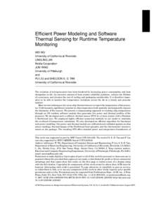 Efficient Power Modeling and Software Thermal Sensing for Runtime Temperature Monitoring WEI WU University of California at Riverside LINGLING JIN