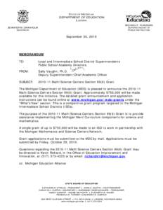 STATE OF MICHIGAN DEPARTMENT OF EDUCATION LANSING MICHAEL P. FLANAGAN SUPERINTENDENT OF PUBLIC INSTRUCTION
