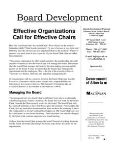 Board Development Board Development Program Effective Organizations Call for Effective Chairs