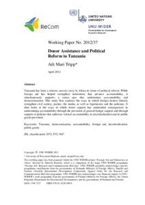 UNU-WIDER Working Paper No[removed]Donor Assistance and Political Reform in Tanzania