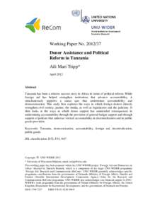 Aid / International relations / International development / Politics of Tanzania / Development aid / World Institute for Development Economics Research / Civic United Front / Mozambique / Chama cha Mapinduzi / Politics / Development / Political geography