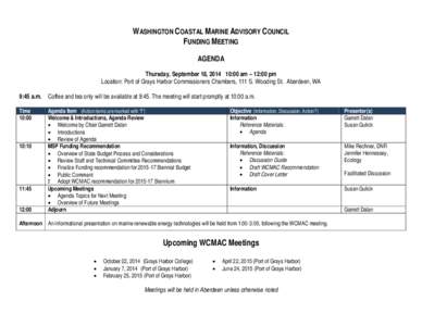 Washington Coastal Marine Advisory Council September 18, 2014 Meeting Agenda