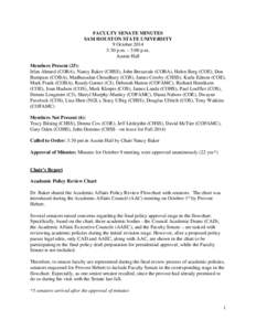 FACULTY SENATE MINUTES SAM HOUSTON STATE UNIVERSITY 9 October[removed]:30 p.m. – 5:00 p.m. Austin Hall Members Present (25):