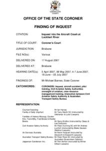 OFFICE OF THE STATE CORONER FINDING OF INQUEST CITATION: