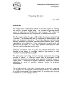 Planning and Urban Management Agency Planning Policy Parking Policy July 2006