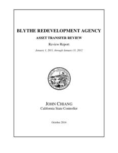 BLYTHE REDEVELOPMENT AGENCY ASSET TRANSFER REVIEW Review Report January 1, 2011, through January 31, 2012  JOHN CHIANG