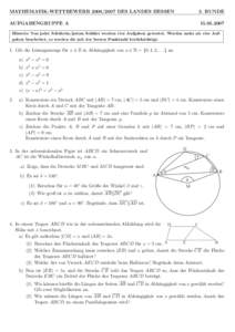 MATHEMATIK-WETTBEWERBDES LANDES HESSEN  3. RUNDE AUFGABENGRUPPE A