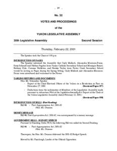 - 89 -  No. 32 VOTES AND PROCEEDINGS of the YUKON LEGISLATIVE ASSEMBLY