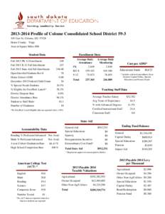 Profile of Colome Consolidated School DistrictCarr St, Colome, SDHome County: Tripp Area in Square Miles: 806  Student Data