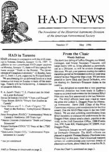 HAD NEWS The Newsletter of the Historical Astronomy Division of the American Astronomical Society Number 37  HAD in Toronto