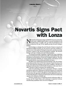 [ Industry Watch ]  INDIA Novartis Signs Pact with Lonza