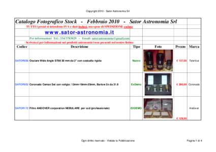 Copyright[removed]Sator Astronomia Srl  Catalogo Fotografico Stock - Febbraio[removed]Sator Astronomia Srl