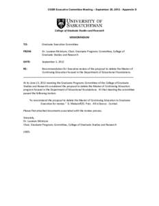 CGSR Executive Committee Meeting – September 20, [removed]Appendix D  College of Graduate Studies and Research MEMORANDUM TO: