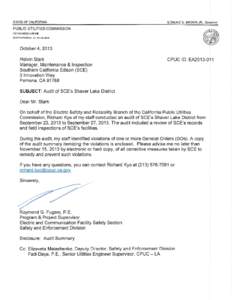 AUDIT SUMMARY 1. Location: SCE Shaver Lake District Date of CPUC[removed]