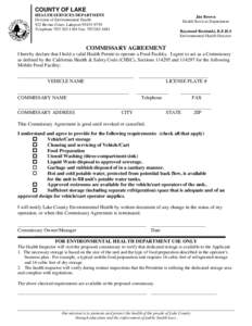 COUNTY OF LAKE HEALTH SERVICES DEPARTMENT Division of Environmental Health 922 Bevins Court, Lakeport[removed]Telephone[removed]Fax: [removed]