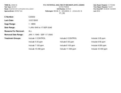 TDMS No[removed]Test Type: 90-DAY Route: RESPIRATORY EXPOSURE WHOLE BODY Species/Strain: RATS/F 344  P10: STATISTICAL ANALYSIS OF NON-NEOPLASTIC LESIONS