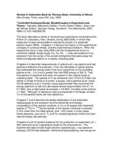 Review of Adamenko Book by Thomas Dolan, University of Illinois New Energy Times, issue #32, July, 2009 ”Controlled Nucleosynthesis, Breakthroughs in Experiment and