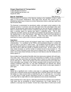 Oregon Department of Transportation Traffic Management Section Traffic Engineering Services Unit August 30, 2002 Stop Vs. Yield Signs TRA[removed]