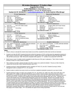 BS Aviation Management: 72 Credits in Major Suggested Plan of Study Aviation Department, Dr. Steve Anderson, Chair Program advisors Dr. Tara Harl, Mr. Michael Ferguson Headley Hall or aviation@stcloudsta