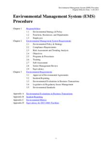 Environmental Management System (EMS) Procedure Original Effective Date: Environmental Management System (EMS) Procedure Chapter 1