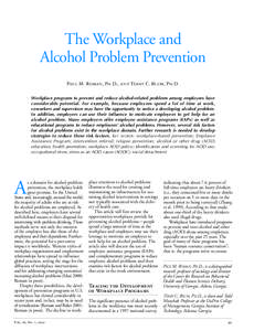The Workplace and Alcohol Problem Prevention