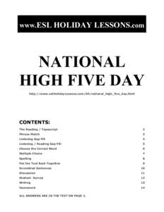 www.ESL HOLIDAY LESSONS.com  NATIONAL HIGH FIVE DAY http://www.eslHolidayLessons.com/04/national_high_five_day.html