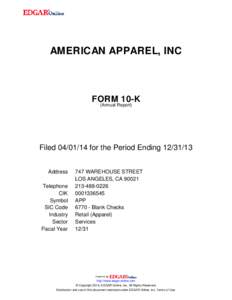 AMERICAN APPAREL, INC  FORM 10-K (Annual Report)