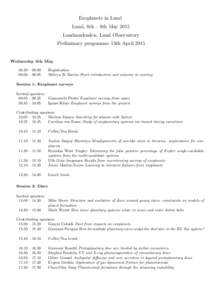 Exoplanets in Lund Lund, 6th – 8th May 2015 Lundmarksalen, Lund Observatory Preliminary programme 13th AprilWednesday 6th May