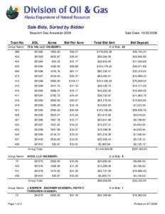 Sale Bids, Sorted by Bidder Beaufort Sea Areawide 2008 Tract No Group Name:  ADL