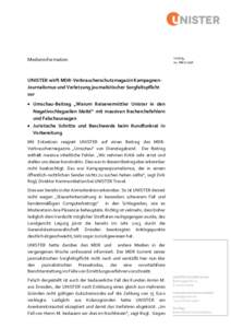 Medieninformation  Leipzig, 10. MärzUNISTER wirft MDR-Verbraucherschutzmagazin KampagnenJournalismus und Verletzung journalistischer Sorgfaltspflicht